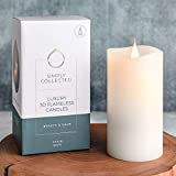 Simply Collected Flickering Flameless Candles Battery Operated with Timer, 800+ Hours Realistic 3D Moving Flame, Battery Candles, Electric LED Candle, Real Wax Pillar, Unscented | White - 3x6 Inches