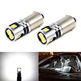 PHINLION 400LM Super Bright 3030 5-SMD 12V 24V BA9 BA9S 53 57 1889 1891 1895 64111 T4W LED Car Light Bulb for Map Reading Dome Glove Box Instrument Panel Lights, 6000K Xenon White