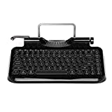 RYMEK Typewriter Style Mechanical Wired & Wireless Keyboard with Tablet Stand, Bluetooth Connection (All Black)