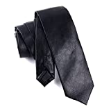 Men PU Faux Leather Skinny Thin Necktie Vintage Neck Tie for Party Wedding Dance Black