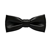 Hello Tie Pre-Tied Pure Color PU Leather Luxury Bow Ties Collar for Men-Black