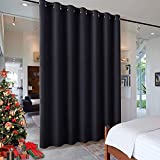 RYB HOME Blackout Thermal Insulated Blind Curtains, Noise Reduce Barrier for Nursery, Portable Curtain for Sliding Glass Door / Storage / Space Room Divider, 7 ft Tall x 8.3 ft Wide, Black, 1 Panel