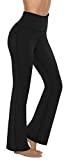 AFITNE Yoga Pants for Women Bootcut Pants with Pockets High Waisted Workout Bootleg Yoga Pants Tall Long Athletic Gym Pants Black - S