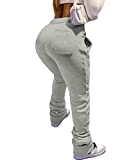 Kafiloe Women Casual Solid Jogger Pants Drawstring Elastic Waist Stacked Sweatpant with Pocket Gray XL