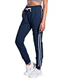 PULI Women's Sports Gym Running Workout Leggings Jogger Sweatpants with Pockets Navy Large