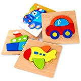 SKYFIELD Wooden Vehicle Puzzles for Toddlers 1 2 3 Years Old, Boys &Girls Educational Toys Gift with 4 Vehicle Patterns, Bright Vibrant Color Shapes, Customize Gift Box Ready(Vehicle)