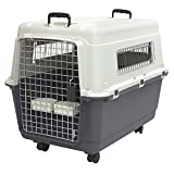 SportPet Designs Plastic Kennels Rolling Plastic Wire Door Travel Dog Crate- Large Kennel, Gray