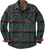 CQR Men's All Cotton Flannel Shirt, Long Sleeve Casual Button Up Plaid Shirt, Brushed Soft Outdoor Shirts, Corduroy Lined Rain Forest, Large