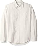 Amazon Essentials Men's Slim-Fit Long-Sleeve Gingham Linen Shirt, Natural, Large
