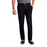 Haggar Men's Premium Comfort Khaki Flat Front Slim Fit Pant, Black, 32Wx30L