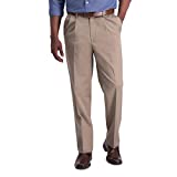 Haggar mens Iron Free Premium Khaki Classic Fit Pleat Front Expandable Waist Casual Pants, Medium Khaki, 34W x 29L US