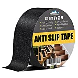 Grip Tape - Heavy Duty Anti Slip Tape, Grip Tape Grit Non Slip for Stairs Outdoor/Indoor, Waterproof High Traction Stairs Non Skid Treads, Durable Triple Layer Adhesive 2 Inch x 20 Ft - Black