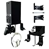 Hosanwell Xbox Series X Wall Mount, 4 in 1 Xbox Series X Wall Mount Kit, with Detachable Controller Holder & Headphone Hanger Heat Dissipation, with Non-Slip Mat Easy Installation(Black)
