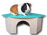 Piggies Choice The Space House All Natural Large Wooden Corner Hideout Guinea Pig and Bunny Hut (Teal)