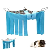 RIOUSSI Guinea Pig Hideout Hideaway Corner Peekaboo Toys Cage Accessories with Reversible Side, Geo/Gray+Blue x 1 Curtain