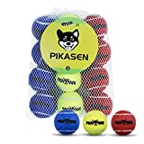 PIKASEN Dog Squeaky Tennis Balls for Pet Playing in 3 Sizes Premium Strong Dog & Puppy Balls for Training, Play, Exercise The Easiest Color for Dogs Red Yellow Blue (Medium-12pack)