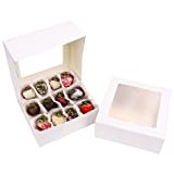 NPLUX 8x8x3 inches Bakery Boxes with Window Pie Boxes for Strawberry Chocolate(30 Pack,White)