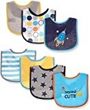 Luvable Friends Unisex Baby Cotton Terry Drooler Bibs with PEVA Back, Blue Rocket, One Size