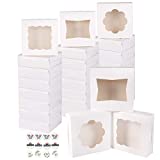 24pcs Cookie Boxes with Window, 8" x8" x 2.5” White Bakery Treat Boxes with Stickers for Pastries, Cupcakes, Cookies, Donuts by QIFU