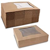 Kraft Paperboard Bakery Box 8” L x 8” W x 2 ½” H - Brown Pastry Box with Auto-Popup Window by MT Products (25 Pieces)