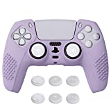 eXtremeRate PlayVital Mauve Purple 3D Studded Edition Anti-Slip Silicone Cover Skin for Playstation 5 Controller, Soft Rubber Case for PS5 Wireless Controller with 6 White Thumb Grip Caps
