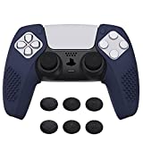 PlayVital 3D Studded Edition Midnight Blue Ergonomic Soft Silicone Case Grips for Playstation 5, Rubber Protector Skins with 6 Thumbstick Caps for PS5 Controller – Compatible with Charging Station