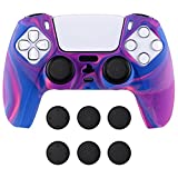 PlayVital Tri-Color Pink & Purple & Blue Camouflage Anti-Slip Silicone Cover Skin for Playstation 5 Controller, Soft Rubber Case for PS5 Wireless Controller with Black Thumb Grip Caps