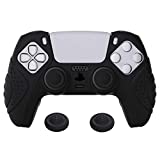 eXtremeRate PlayVital Guardian Edition Black Ergonomic Soft Anti-Slip Controller Silicone Case Cover for Playstation 5, Rubber Protector Skins with Black Joystick Caps for PS5 Controller