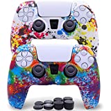 Sofunii 2 Pack Silicone Controller Skins Anti-Slip Cover Case Protector Sleeve for Playstation 5 /PS5 Controller with 8 x Thumb Grip Caps(Bright and Colorful)
