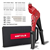 WETOLS Rivet Gun with 120 Rivets, Hand Rivet Tool 360° Swivel Head Pop Rivet Gun Kit with 4 Manual Interchangeable Rivet Heads 2.4mm, 3.2mm, 4.0mm, 4.8mm and 4 Drill Bits, Sturdy Case Packed, WE-895