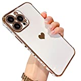 niufoey Compatible with iPhone 13 Pro Max Case Cute,Luxury Plating Love Heart Phone Case with Camera Protection,Soft TPU Bumper with Small Love Pattern,Airbag Shockproof Case Cover 6.7 inch-White