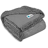 PetAmi Waterproof Dog Blanket for Bed, XL Dog Pet Blanket Couch Cover Protection, Sherpa Fleece Leakproof Bed Blanket for Crate Kennel Sofa Furniture Protector, Reversible Soft Plush 80x60 Light Gray