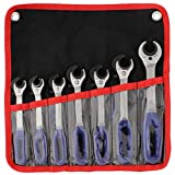 4LIFETIMELINES Metric and SAE Ratcheting Open End Line Wrench Kit with Canvas, 7 Wrenches - 3/8 inch, 10 mm, 7/16 inch, 12 mm, 1/2 inch, 15 mm, 5/8 inch