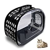 Transparent Pet Carrier, Travel Pet Cat Dog Carrier Bag, Breathable Folding Pet Carrier with Handle, Shoulder Strap, Black Rocker, Transparent Sides and Mesh Windows for Cats, Small Dogs and Rabbits