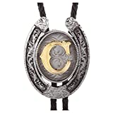 Vintage Bolo Tie for Men- Initial Letter ABCDMJR to Z Western Cowboy Bolo Tie for Women (C)