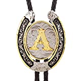 Bolo Tie for Men- Golden Initial Letter ABCDMJR to Z Western Cowboy Bolo Tie for Women (A)