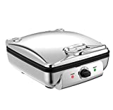 All-Clad Electrics Stainless Steel Waffle Maker 4 Section Nonstick, Upright Storage 1600 Watts 6 Browning Levels, Square, Belgium Waffle, Removable Plates, Dishwasher Safe