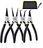 4 Piece 7-Inch Snap Ring Pliers Set, Internal/External Circlip Pliers Kit Straight/Bent Jaw Pliers Tips C-Clip Pliers with Storage Pouch