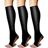 Copper Compression Socks 3 Pairs - Open-Toe Toeless Compression Socks for Women and Men(Black - 3 Pairs, L/XL)