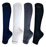 Compression Socks Open Toe 15-20 mmHg 4 Pairs for Women Men Knee High Stockings Compression Sleeves (Mixed Four Color, Large-X-Large)