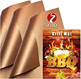 SKYBD Copper Grill Mat (Set of 5) Non-Stick BBQ Grill&Baking Mat for Gas, Charcoal, Electric Grill Sheet, Reusable, Heavy-Duty, Easy to Clean - 15.75 x 13 Inch (Gold)
