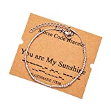 Silver Morse Code Bracelets for Women You Are My Sunshine Inspirational Bangle Jewelry Christmas Birthday Mother's Day Valentine's Day Gifts for Her Mom Daughter Sister Best Friend Girlfriend Wife