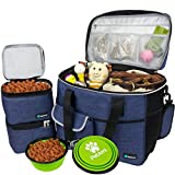 PetAmi Dog Travel Bag | Airline Approved Tote Organizer with Multi-Function Pockets, Food Container Bag and Collapsible Bowl | Perfect Weekend Pet Travel Set for Dog, Cat (Navy, Large)