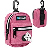 PetAmi Dog Poop Bag Holder | Dog Waste Bag Dispenser with Clip for Leash and Belt | Portable Fabric Doggy Waste Bag Holder for Walking Hiking Running Travel - with One Roll of Dog Bag (Heather Pink)