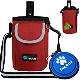 PetAmi Dog Treat Pouch with Large Front Pocket | Dog Training Pouch Bag with Waist Shoulder Strap, Poop Bag Dispenser, Collapsible Bowl | Training Bag for Kibbles, Pet Toys | 3 Ways to Wear (Red)