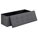 SONGMICS 43 Inches Folding Storage Ottoman Bench, Storage Chest, Foot Rest Stool, Bedroom Bench with Storage, Holds up to 660 lb, Dark Gray ULSF77K