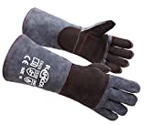 RAPICCA Animal Handling Gloves Bite Proof Kevlar Reinforced Leather Padding Dog,Cat Scratch,Bird Handling Falcon Gloves Grabbing Reptile Squirrel Snake Bite 16in Grey-Black