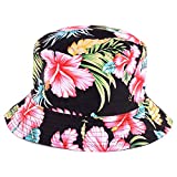 BYOS Fashion Cotton Unisex Summer Printed Bucket Sun Hat Cap, Various Patterns Available (Vintage Flower Black)