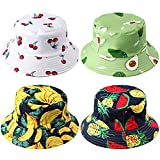 4 Pack Unisex Print Bucket Hats, Cotton Beach Sun Hat for Women Summer Travel, Outdoor Reversible Cap Double Sides Wear for Women Men