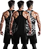 DRSKIN Men's 3 Pack Dry Fit Y-Back Muscle Tank Tops Mesh Sleeveless Gym Bodybuilding Training Athletic Workout Cool Shirts (BTF-ME-TA-(B,MG,MB), M)